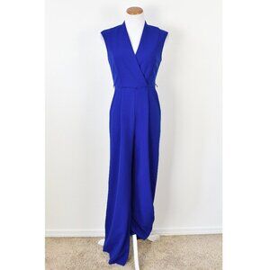 Calvin Klein V-Neck Faux Wrap Wide Leg Jumpsuit Royal Blue - 4